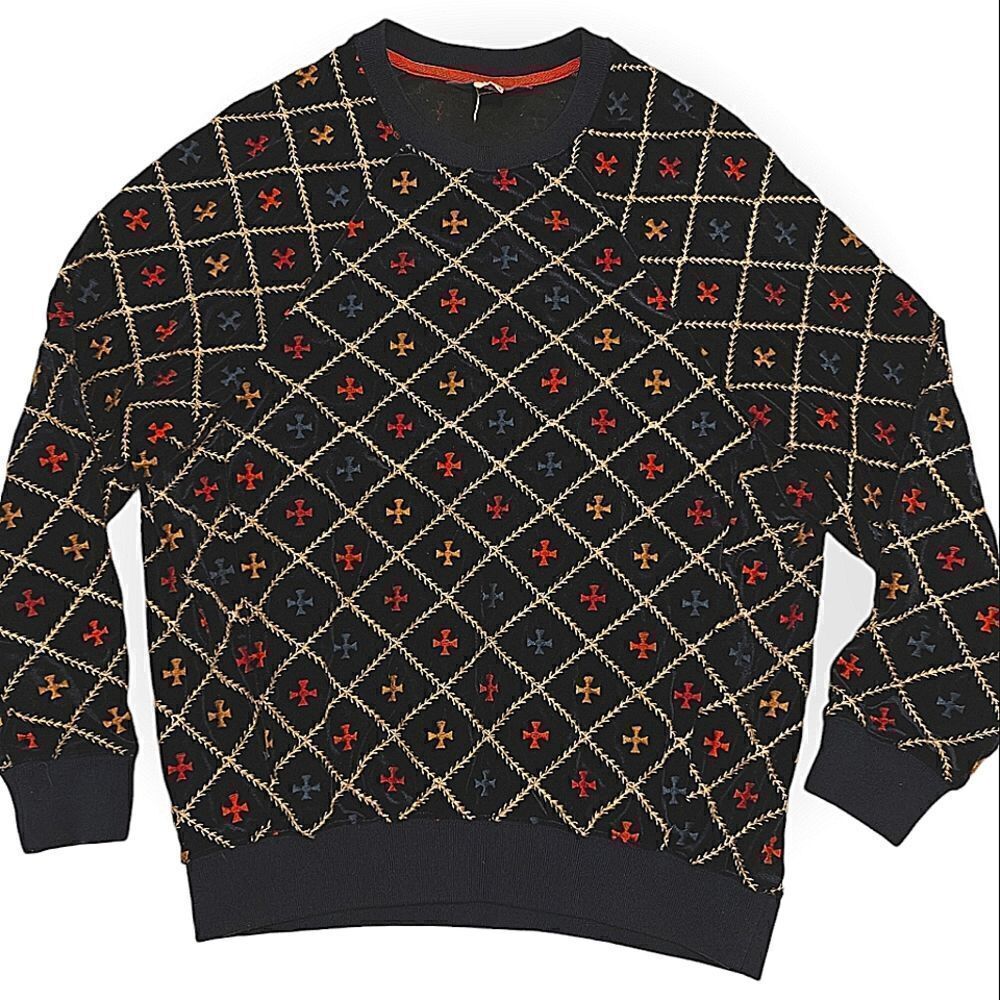 Jucy Judy Dark blue Velvet Velour diamond cross embroidery sweatshirt top XS/S